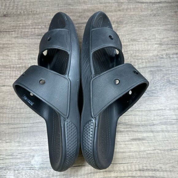 Crocs~Women’s~Black Two Strap Slides Open Toe Casual Comfort~Size 11 - Picture 7 of 10